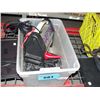 Image 1 : clear plastic storage bin of assorted tools etc