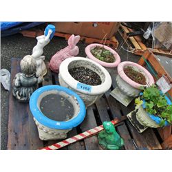 Pallet lot of cement garden ornaments and planters