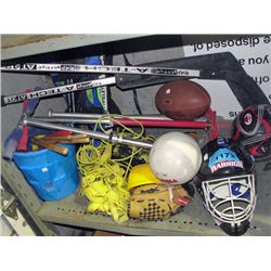 Shelf lot of sporting equipment