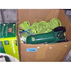 2 travelling sprinklers and box full of garden