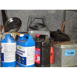 Shelf lot of misc items; sand blaster, propane