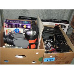 Shelf lot of assorted misc; flashlight, grooming