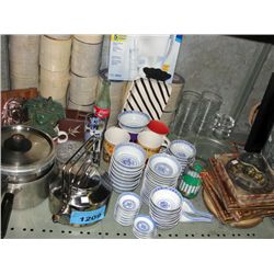 shelf lot of assorted drink coasters, glasswares