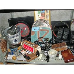 Shelf lot of misc decorative and household items