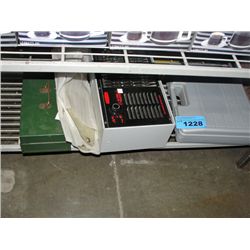 shelf lot of misc ;heater, toolbox etc