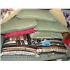Image 1 : shelf lot of assorted bedding and throw cushions