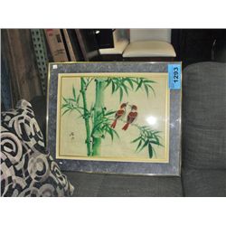 Framed oriental silk screen print