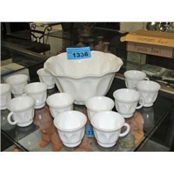 Milk glass punch bowl set