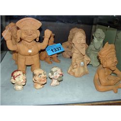 Lot of hand crafted clay pottery figurines