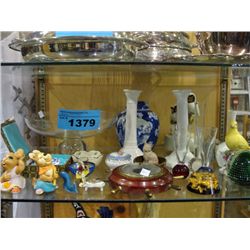 Shelf lot of assorted glassware, porcelain,
