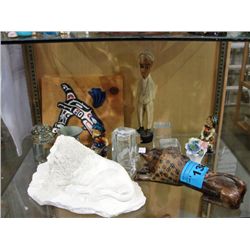 shelf lot of collectables and decorative items