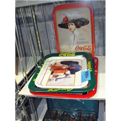 Collection of 5 tin coca cola trays