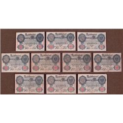 10 GERMAN 20 REICHSMARKS BANK NOTES-EARLY 1900'S
