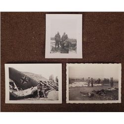 3 WWII-WAR'S END PHOTOS-NAZI PLANE, GRAVES, MOTORCYCLE
