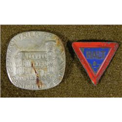 NAZI WHW "HALT" PIN AND "TRIER" LARGE TINNIE -MAKER MKD