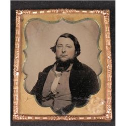 Antique Tintype Photo Heavyset Man w/ Beard, in Border