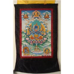 Buddhist & Hindu Silk Screen Scroll Tapestry w/Shiva