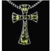 Image 1 : 2.25CTW Natural Peridot Silver Crucifix Pendant 2.91g