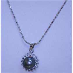 BLACK PEARL AND CZ NECKLACE