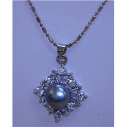 BLACK PEARL AND CZ NECKLACE