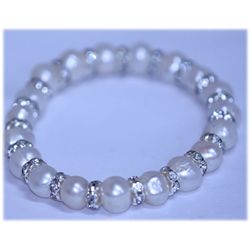 94.50 CTW WHITE PEARL AND CZ BRACELET