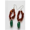 Natural 52.25ct Coral,Emerald Earrings .925 Sterling