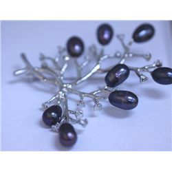 BLACK PEARL AND CZ BROOCH