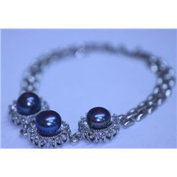 BLACK PEARL AND CZ BRACELET