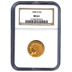 Certified US Gold $5 Indian MS61 (Dates Our Choice) (PC