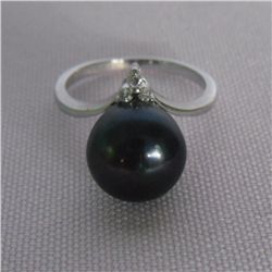 BLACK PEARL 3-STONE CZ RING; AUTHENTIC PHILIPPINE PEARL