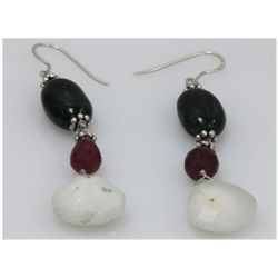 NATURAL 46.80 CTW  RUBY, EMERALD, SEMIPRECIOUS EARRINGS