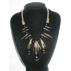 454CTW BLACK GUMBALLS BRASS NECKLACE;18INCH