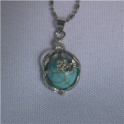 BLUE TURQUOISE FLORAL NECKLACE; STONE-TURQUISE; METAL-S