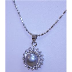 GRAY PEARL AND CZ NECKLACE