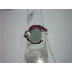 23.25 CTW RUBY AND AQUAMARINE RING .925 STERLING SILVER