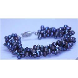 154.30 CTW BLACK PEARL 3-STRAND BRACELET