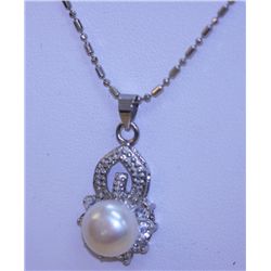 WHITE PEARL AND CZ NECKLACE