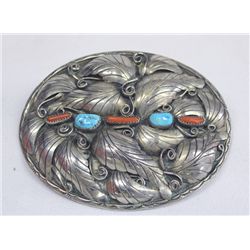 Navajo German Silver Turquoise Buckle