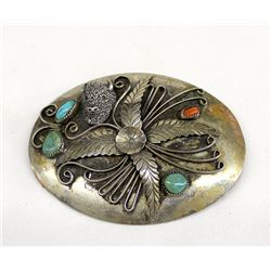 Navajo German Silver Turquoise Buckle