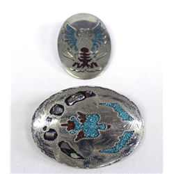Navajo German Silver Chip Inlay Buckle and Bolo