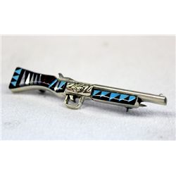 Zuni Sterling Inlay Rifle Pin by E. Lukela