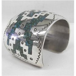 Navajo Sterling Silver Crushed Turquoise Bracelet