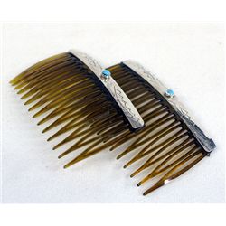 Navajo Sterling Turquoise Hair Combs by Dalcia