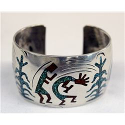 Vintage Zuni Chip Inlay Kokopelli Bracelet