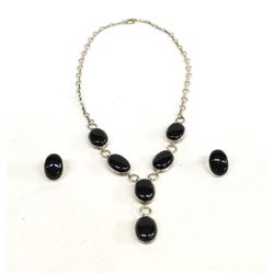 Navajo Sterling Jet Necklace and Earrings