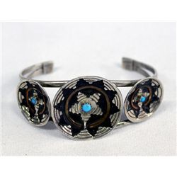 Navajo Sterling Turquoise Basket Bracelet