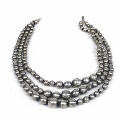 Silver 3 Strand Hollowbead Necklace