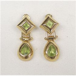 Peridot Gold Tone Drop Earrings