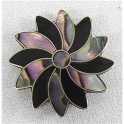 Mexican Abalone & Jet Sterling Inlay Pin Pendant
