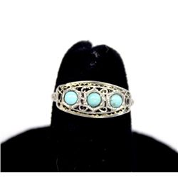 Antique Estate White Gold Morenci Turquoise Ring